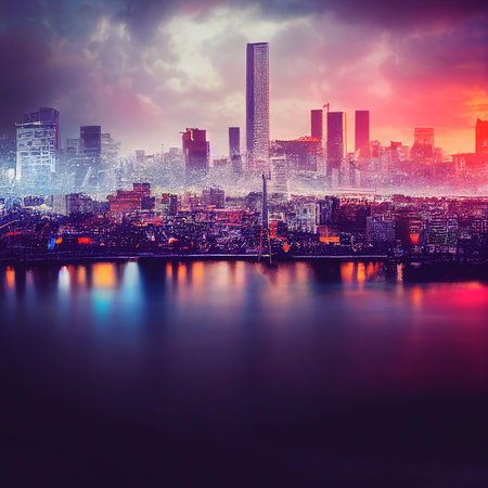 3D illustration with picturesque freeze metropolis viewの素材