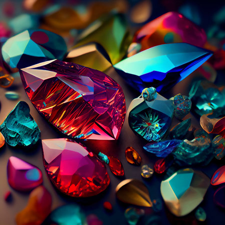 Realistic colorful shiny glowing magic crystals, 3D illustrationの素材
