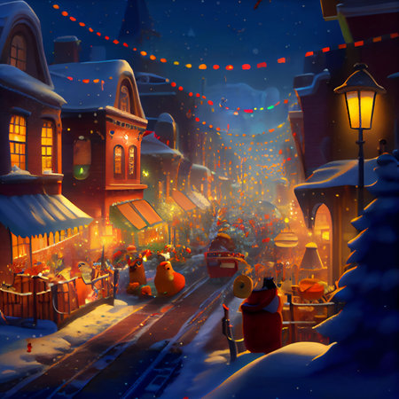 Street at Christmas season, 3D illustration art designの素材