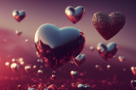 Romantic background, symbols of love flying, 3D illustration art designの素材