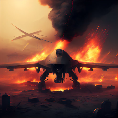 Military drones battle at night time, illustration art designの素材