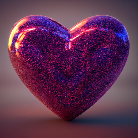 Happy Valentines day card design. 3D illustration, glittering heartの素材