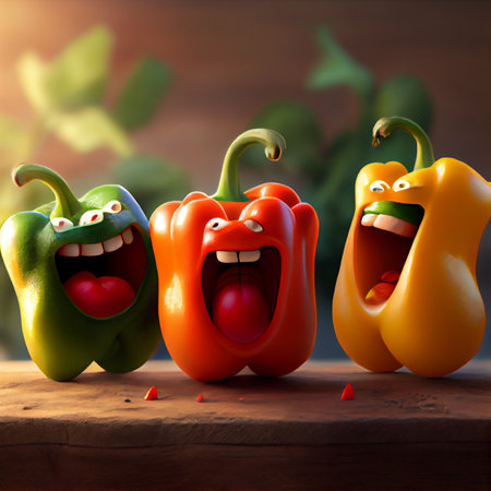 Bell pepper cute funny vegetable character. 3D illustrationの素材