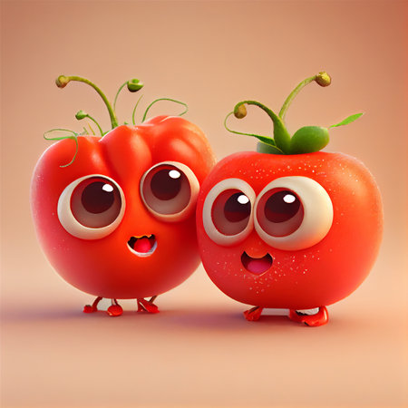 Adorable cartoon tomato babies. 3D illustration digital art designの素材
