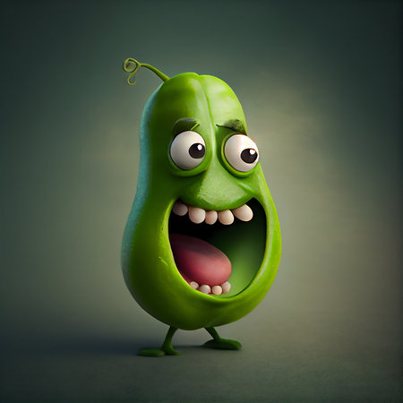 Shocked face green pea cartoon character. 3D illustration art designの素材