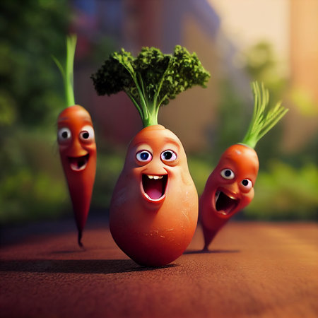 Happy smiling carrots cartoon character. 3D illustration art designの素材