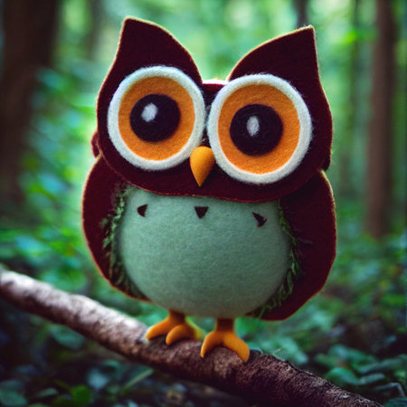 Owl made from felt 3D illustration artの素材