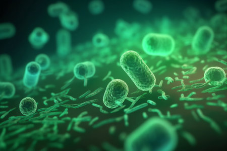 Close up of 3d microscopic green bacteria illustration digital designの素材