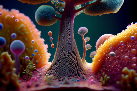 Colorful microbes of different shapes, 3D digital illustrationの素材