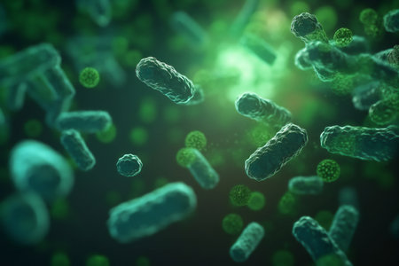 Realistic rendering of bacteria in green colors, 3D illustration digital designの素材