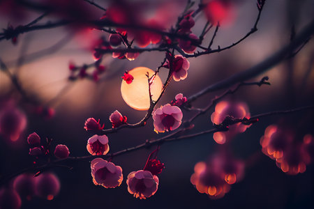 Blooming apple tree branch. 3D illustration digital art design.の素材