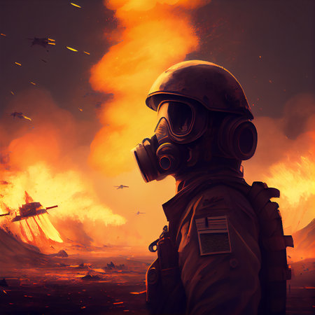 Soldiers on battlefield. 3D illustration digital art designの素材