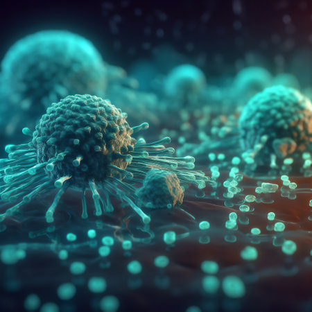 Virus. Abstract vector 3d microbe on blue background. 3D illustration designの素材