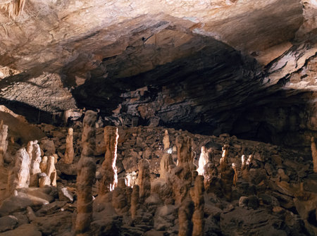 Close up of many stalagmite. Inside cave scene.の写真素材