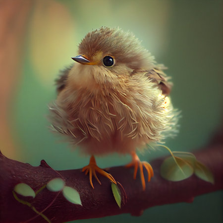 Young warbler is about to learn to fly and hang on the tree branches, 3D illustration art designの素材