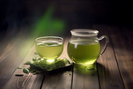 Fresh green tea, 3D illustration digital art design, generative AIの素材