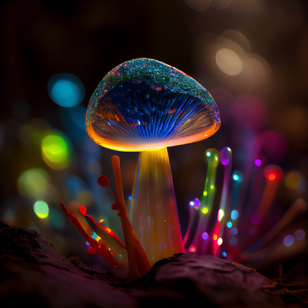 Luminous mushrooms 3d computer graphics illustration, generative AIの素材