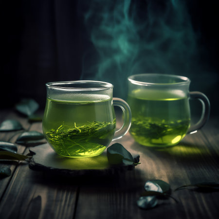 Cup of warm green tea, 3D illustration digital art design, generative AIの素材