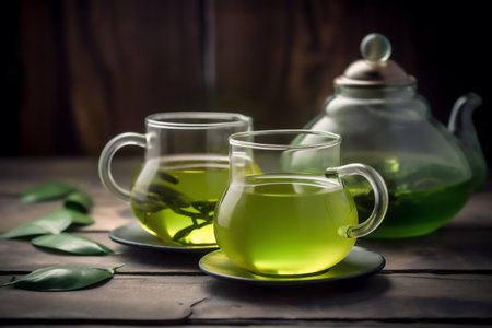 Healthy green tea cup, 3D illustration art design, generative AIの素材