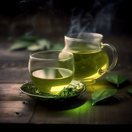 Cup of green tea, 3D illustration digital art design, generative AIの素材