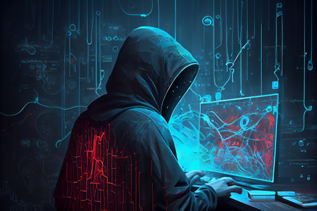 Hacker activity concept. 3D illustration digital art design, generative AIの素材