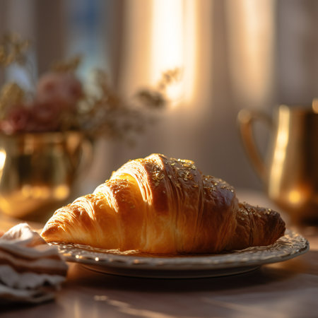 Fresh croissant for breakfast, 3D illustration digital art design, generative AIの素材