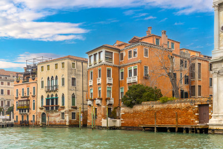 Venice cityscape, narrow water canal and traditional buildings. Italy,の写真素材