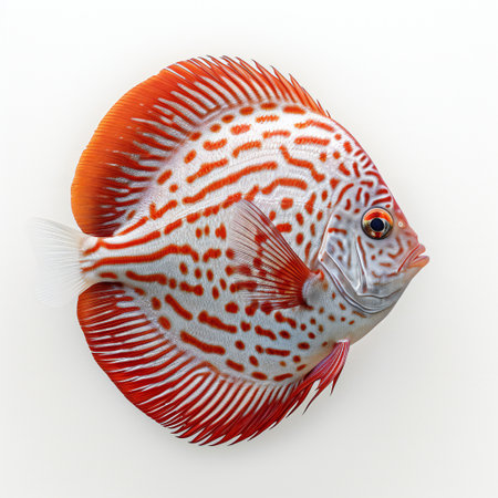 Discus fish on white background. 3D illustration digital art design, generative AIの素材