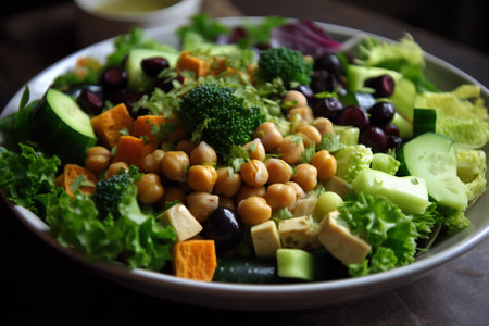 Fresh healthy salad with chickpea, 3D illustration digital art design, generative AIの素材