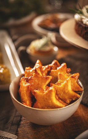 Homemade spiced baked gingerbread cookies or crunchy biscuits cooked with ginger spiceの写真素材