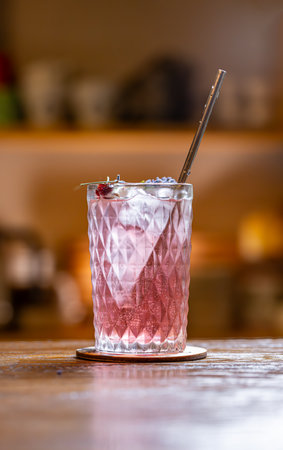 Refreshing pink cranberry cocktail garnished with ice and berries