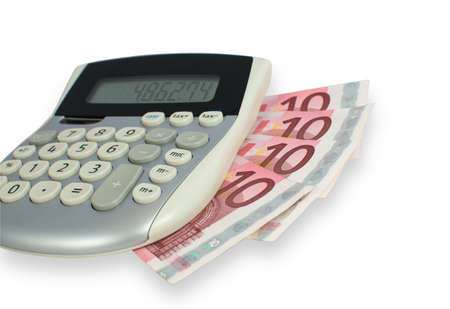 isolated calculator with euro notesの写真素材