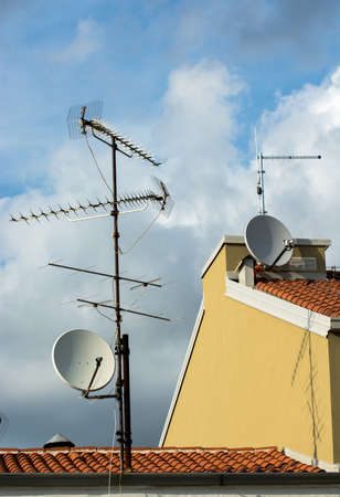 Multiple Aerials on Rooftopの写真素材