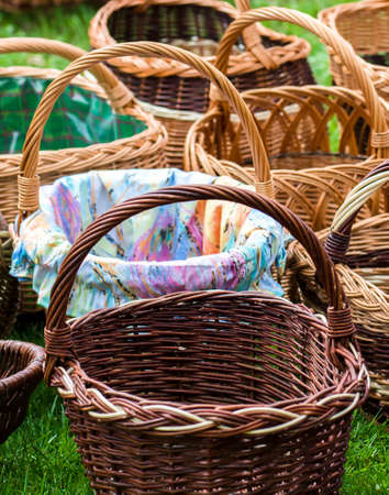 Wicker Baskets At Marketの写真素材