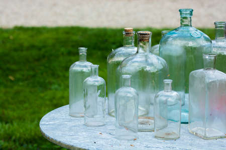 Old Glass Bottles On Tableの写真素材
