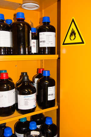 Flammable Chemicals in Protection Cabinetの写真素材