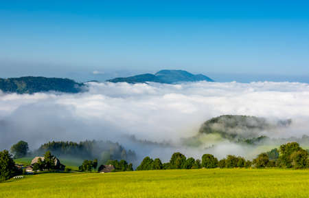 Foggy valley in Styria in Austria