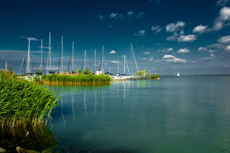 Harbor and Sail Boats at Lake Balaton in Hungaryの写真素材