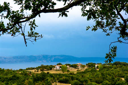 Houses on Hill at Coast of Croatiaの写真素材