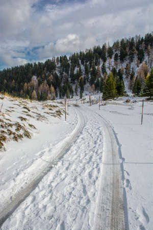 Snowy Street in Mountains in Austriaの写真素材