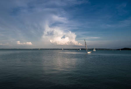 Sailboats on Lake Balaton in Hungaryの写真素材