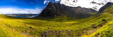 Spectacular Valley At Applecross Pass With River Allt a'Chumhaing In Scotlandの写真素材