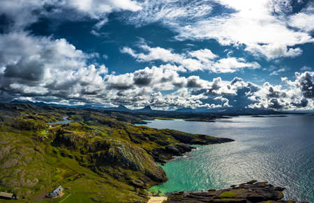 Spectacular Atlantic Coast With Remote House At Clachtoll Beach Near Lochinver In Scotlandの写真素材