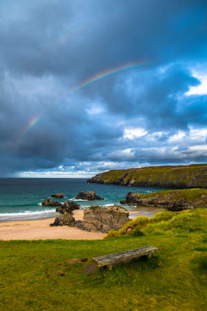 Rainbow Over Sango Bay Beach At The Village Of Durness In Scotlandの写真素材