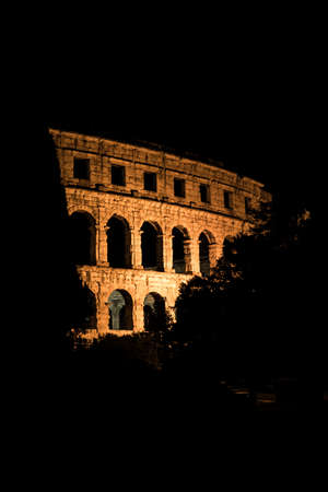 Roman Amphitheatre Pula Arena in Croatia Illuminated In The Nightのeditorial素材