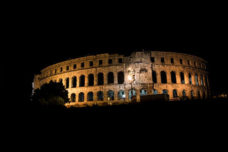 Roman Amphitheatre Pula Arena in Croatia Illuminated In The Nightのeditorial素材