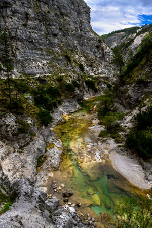 Clear And Wild Mountain River In Green Canyon In ÃtschergrÃ¤ben In Austriaの写真素材