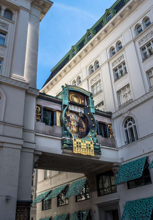 Ankeruhr (Anker clock), Famous Astronomical Art Nouveau Clock On Hoher Markt in Vienna Austria, Build By Franz Matsch In 1914のeditorial素材