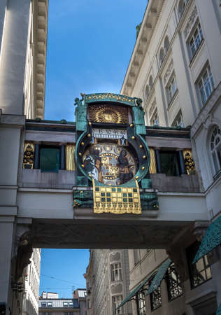 Ankeruhr (Anker clock), Famous Astronomical Art Nouveau Clock On Hoher Markt in Vienna Austria, Build By Franz Matsch In 1914のeditorial素材