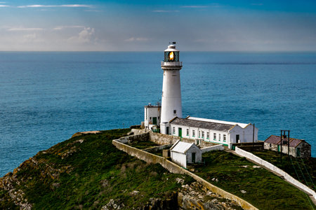 South Stack Island With South Stack Lighthouse And View To The Irish Sea In North Wales, United...